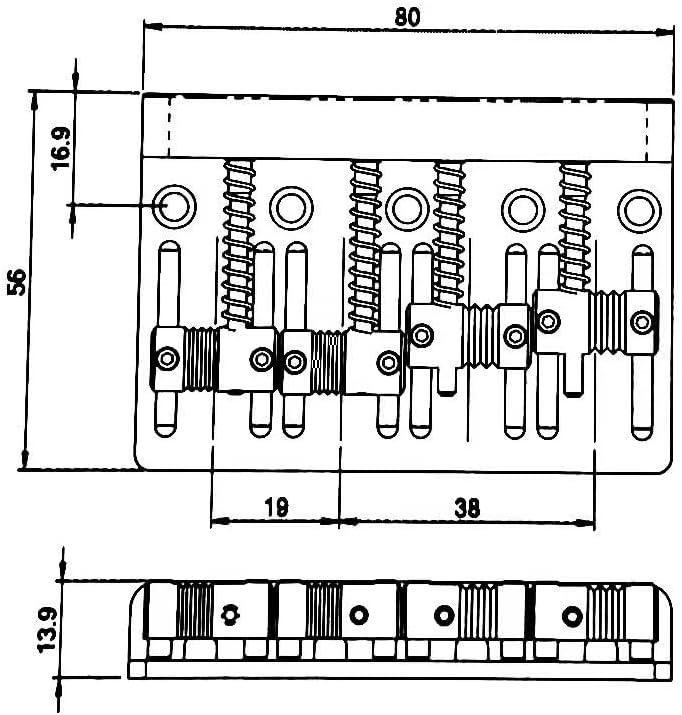 guyker High Mass Bass Bridge with Vintage Brass Saddles Tailpiece Replacement for 4 String Jazz Electric Bass CNC Machined (GB403, Chrome) - Image 5